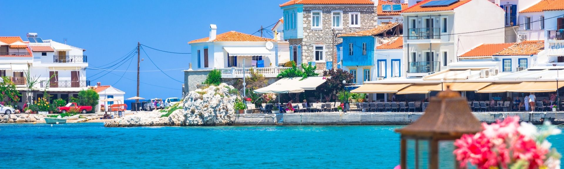 Blick auf die Bucht vom Fischerdorf Kokkari auf Samos, Griechenland